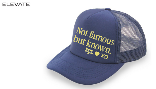 200 Custom Navy  Panel Foam Mesh Back Trucker Cap - KFBK Loves XΩ - Straw #E4D96F